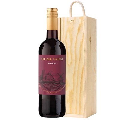 The Home Farm Shiraz 75cl Red Wine in Wooden Sliding lid Gift Box
